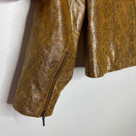 VS Vakko Gold Metallic Leather Jacket Women's Size 12 Shimmer Moto Style Snake - Picture 5 of 8